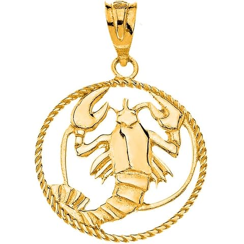 Astrology Jewelry Certified 10k Yellow Gold Round Zodiac Sign Horoscope Constellation Rope-Style Charm Pendant