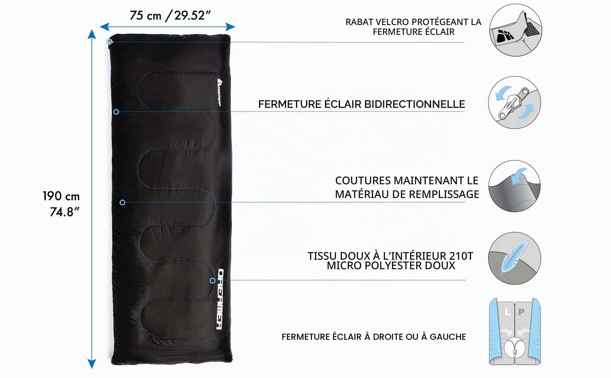 meteor Sac de Couchage Grand Espace Portable pour Les Voyages Le Camping et la Randonne pour Adultes Léger Momie - Sac de Compression Inclus en extrieur Professionnel Dreamer (Gauche, Camo)