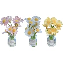 3 PCS Mini Flower Vase Set, Realistic Tiny Daisy Vase Decor for Car Dashboard, Creative Floral Arrangements for Car Interior, Desk, Home Office Decoration