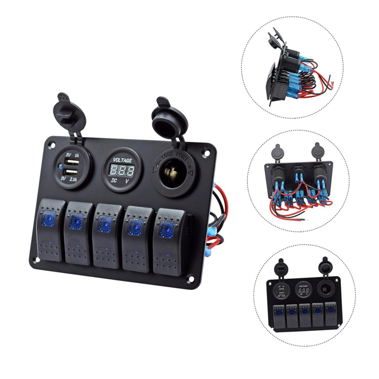 Pannello Interruttori Combinato 12v 24v Display Digitale Nero
