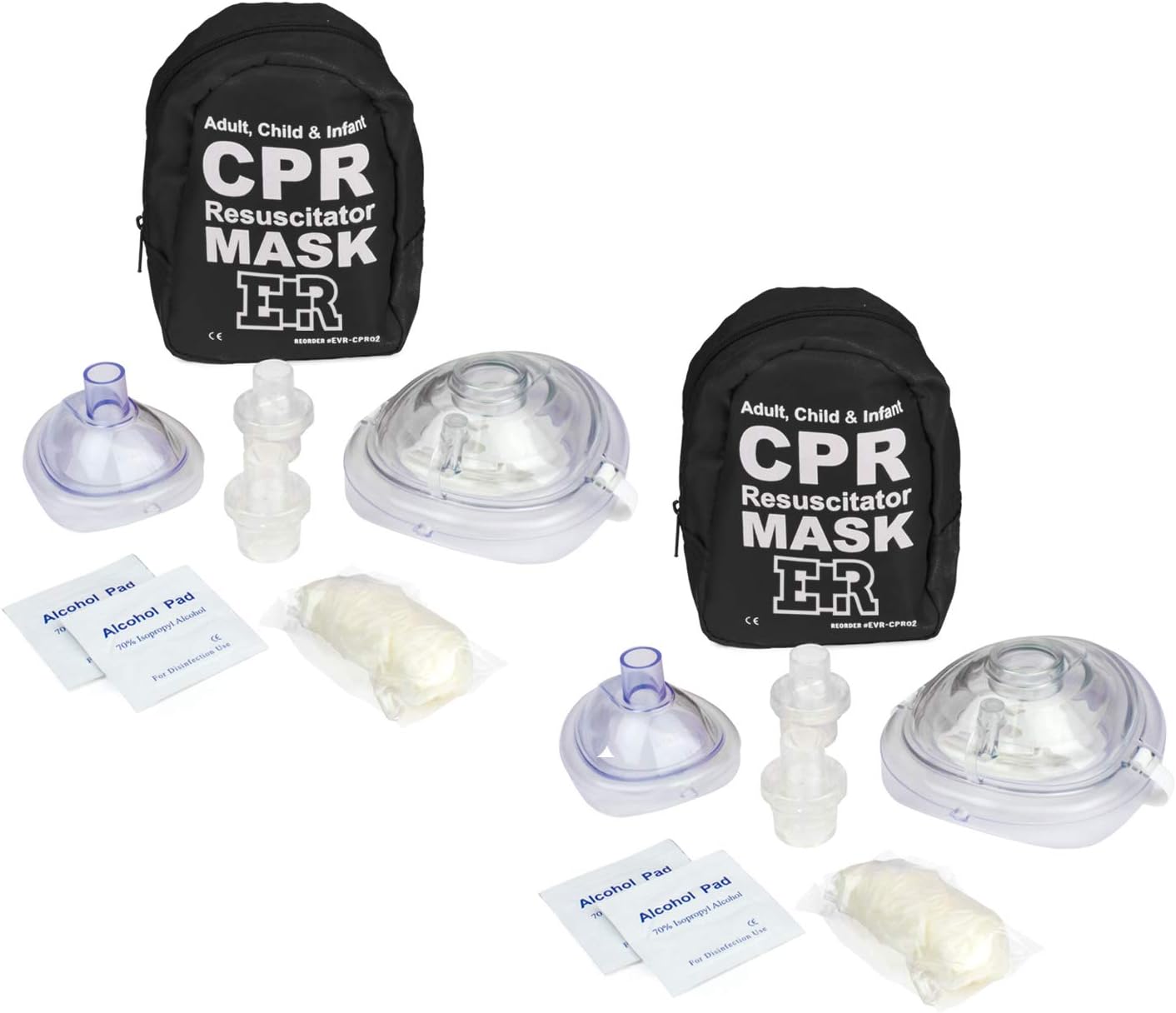 Ever Ready First Aid Adult and Infant CPR Mask Combo Kit with 2 Valves with Pair of Nitrile Gloves & 2 Alcohol Prep Pads - Tactical Black: Health & Personal Care