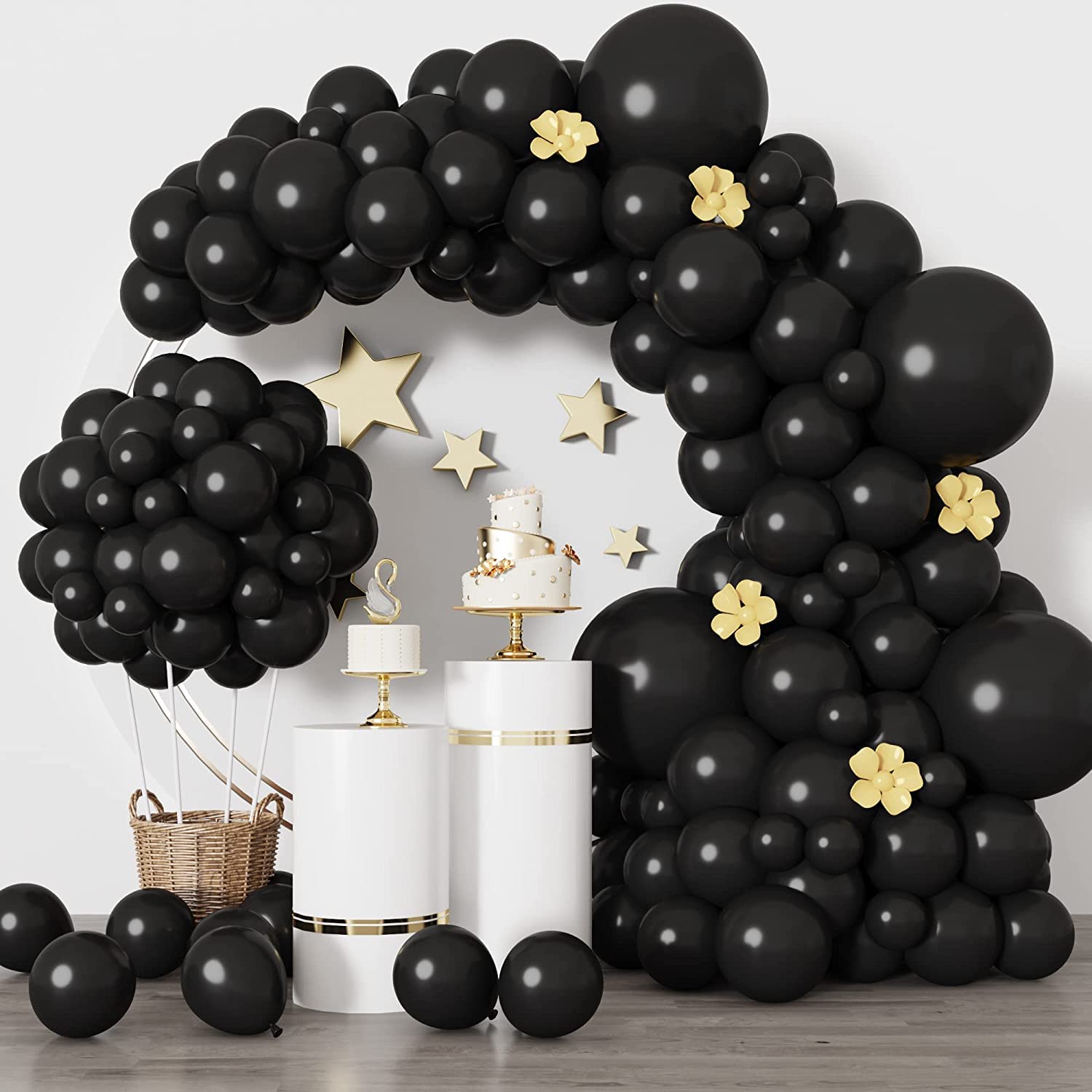 MISTHO 129pcs Black Balloons Different Sizes 18 12 10 5 Inch for Garland Arch, Black Balloons for Birthday Baby Shower Gender Reveal Wedding Party Decoration (Black)