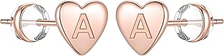 Sterling Silver Stud Earrings for Girls, S925 Sterling Silver Heart Initial Stud Earrings 14K Gold Plated Hypoallergenic little Initial Earrings for Women Girls Sensitive Girls Earrings
