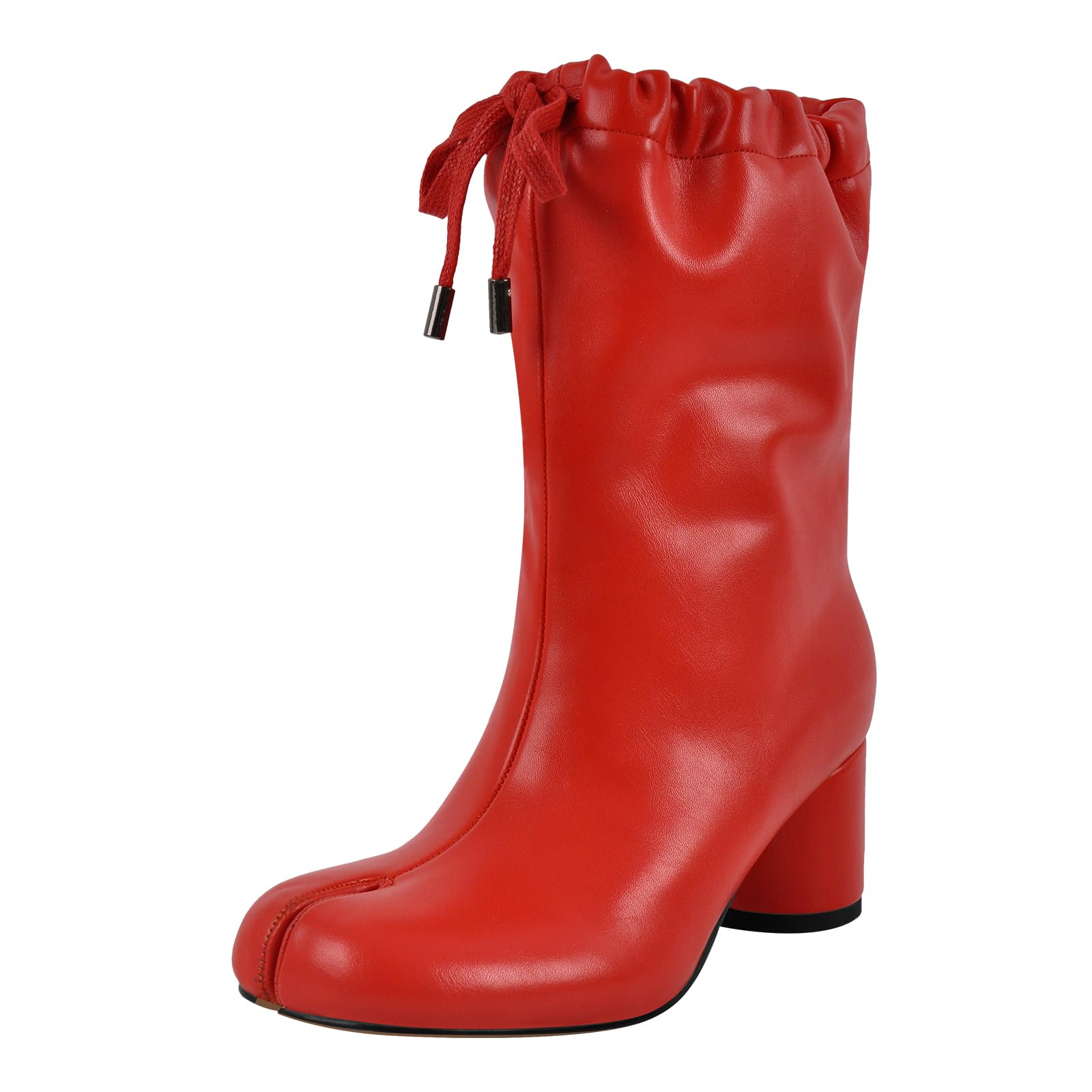 sexytag Womens Tabi Boots Drawstring Split Toe Chunky Heel Short Ankle Booties
