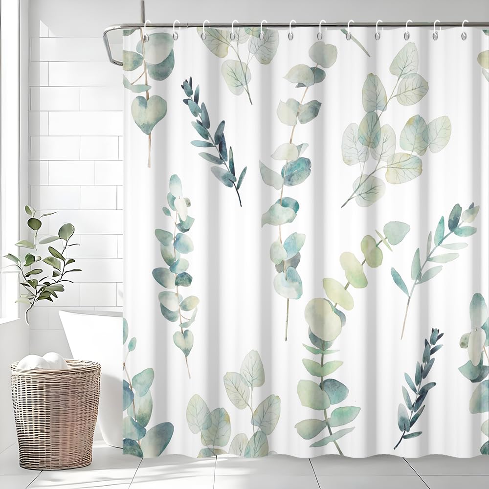 Uiiooazy Cortina de Ducha de Hoja Eucalipto, Cortinas de Ducha Verde Oro Abstracto Planta Cortinas de Baño Antimoho Impermeable Lavable Tejido de Poliéster Cortina Ducha con Ganchos 90x180cm — view 37