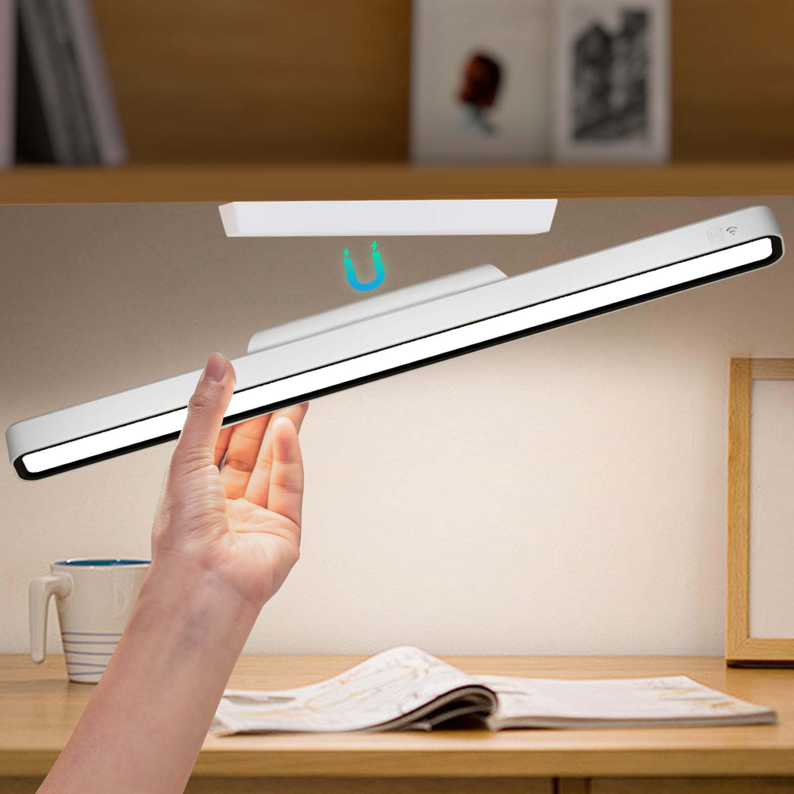 Barra de luz magnética, barra de luz LED recargable de computadora, 3000 K, 4500 K, 6000 K, iluminación de control táctil ajustable de color para oficina, computadora, clóset, recámara