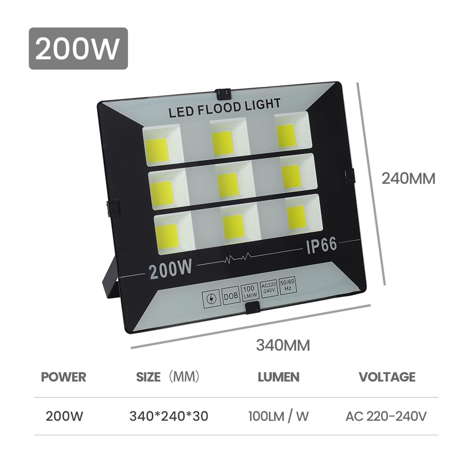 Luce Di Inondazione A LED 50W 100W 200W 300W Luces Illuminazione For Esterni For Esterni Faretto A LED Lampione A LED Lampada Da Parete Impermeabile IP66 Faretti da Esterno(200W)