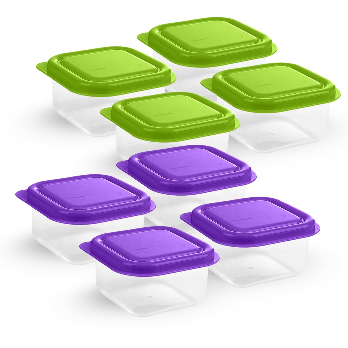 ZOPPER 8 x Mini Food Storage Containers with Airtight Lids – BPA-Free Plastic Snack Pots for Meal Prep, Small Foods & Fridge Organisation – Reusable Lunch Boxes in Green & Purple