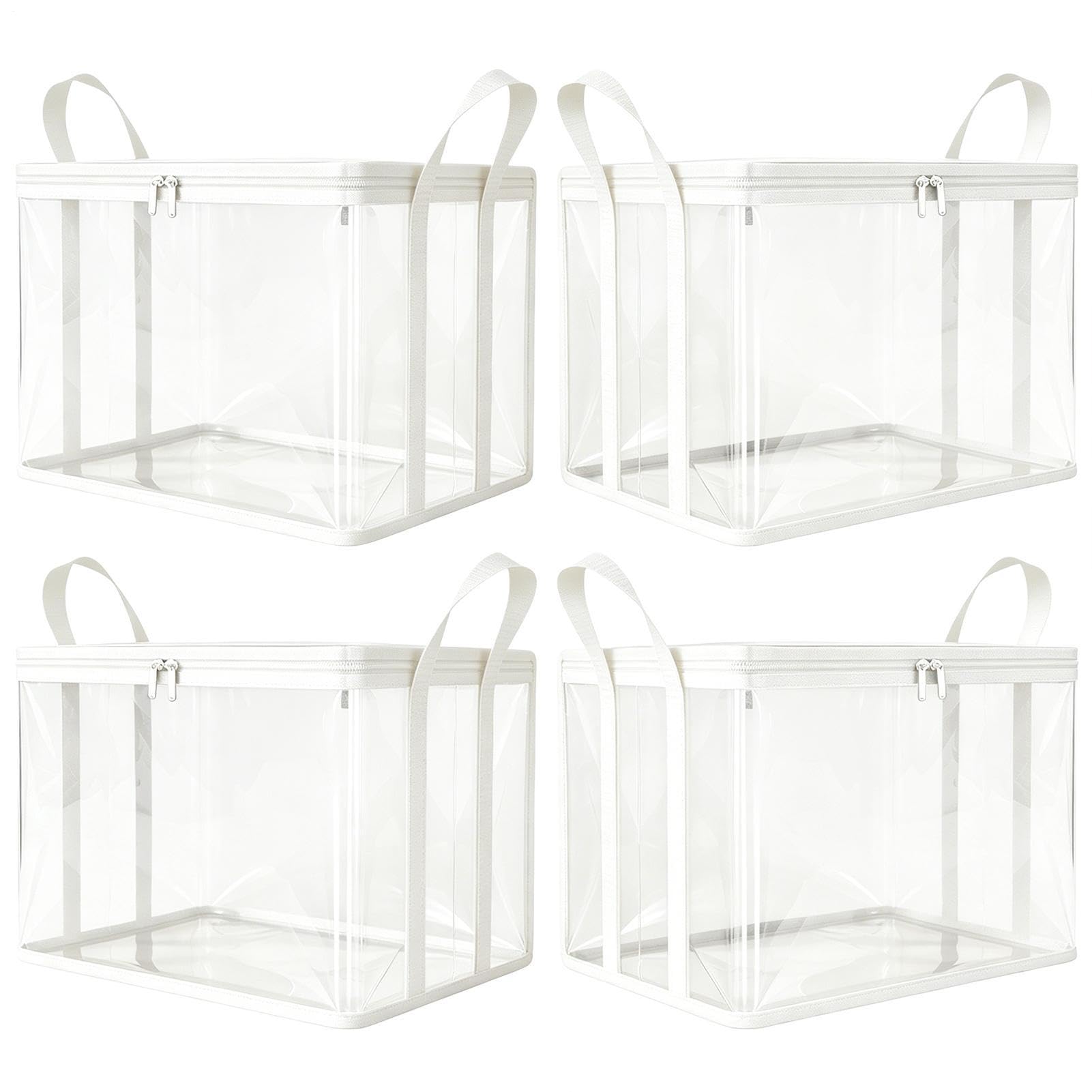 4pcs Large Heavy Duty Clear PVC Storage Bag, With Lids, Handles & Zippers