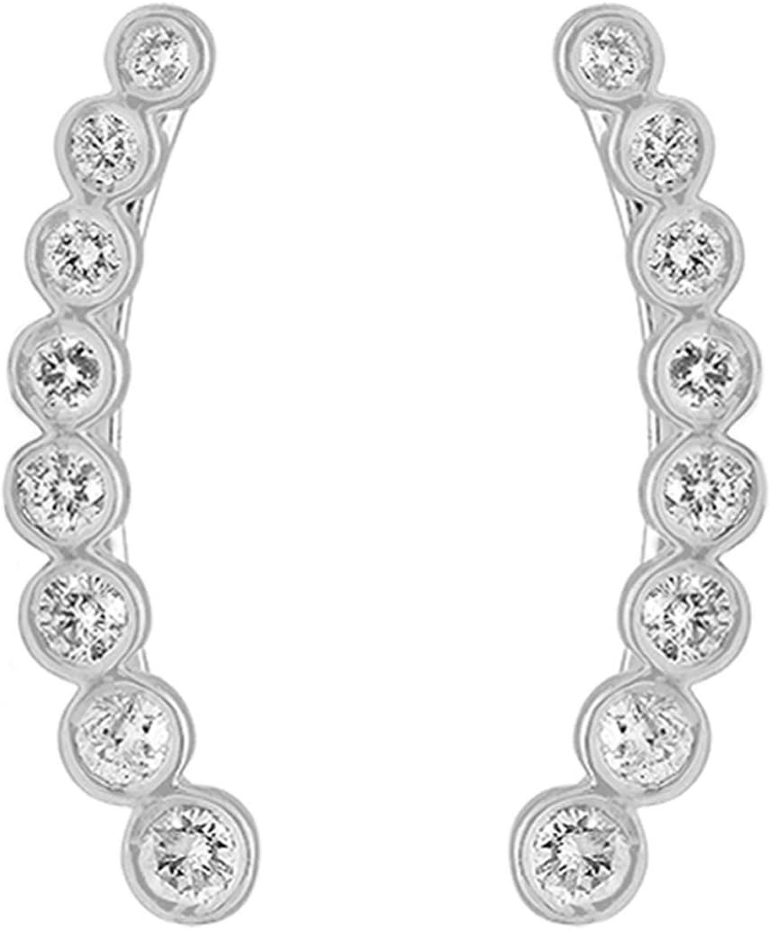 Dazzlingrock Collection 0.60 Ctw 14K Real Solid Gold Round White Natural Diamond Women Journey Curved Climber Earrings