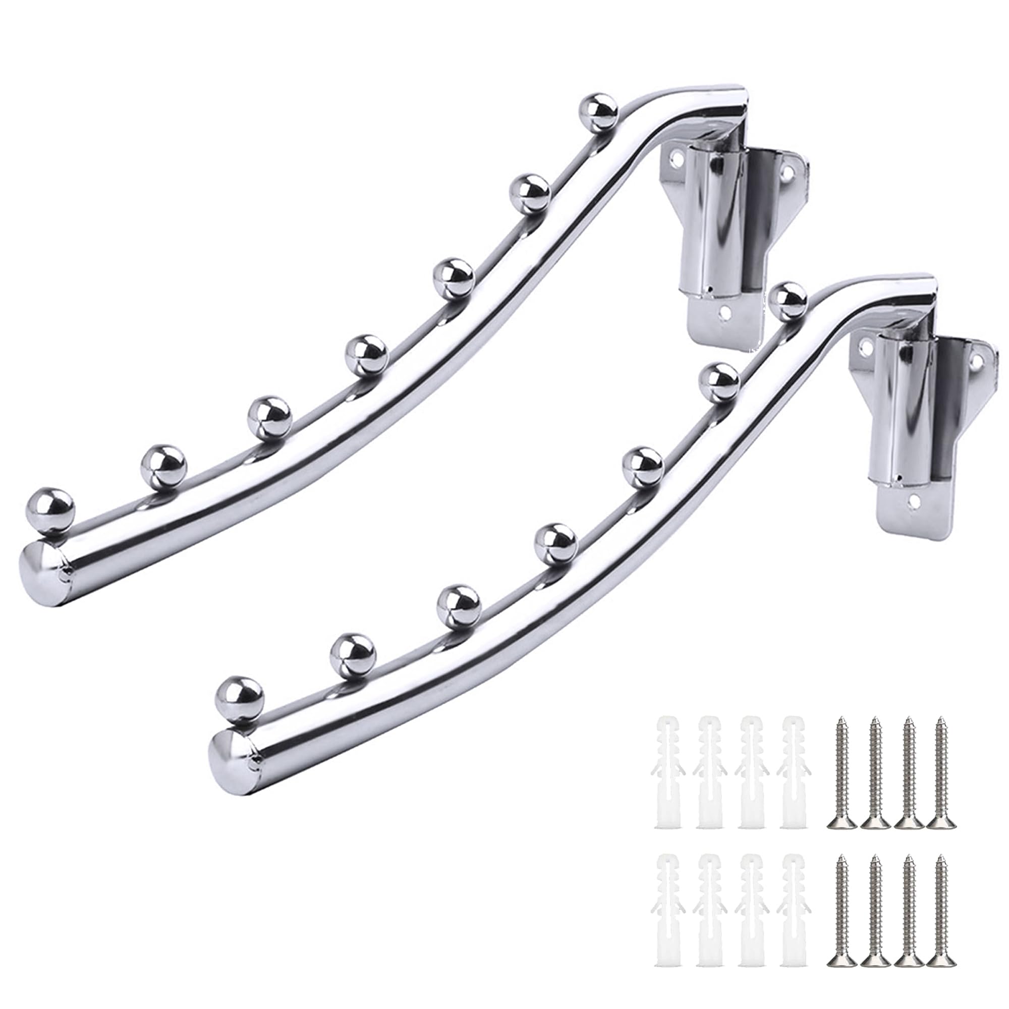 2 Colgador de Ropa Montado Pared, Perchero de Pared Plegable Acero, Metal Colgador de Ropa Montado Pared Percha Ganchos Giratoria Acero Inoxidable Con Brazo Basculante Para Lavandería, Baño, Balcón