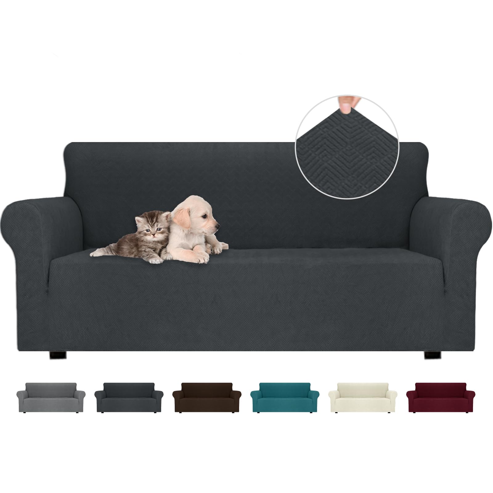 Ystyle Funda Sofa 3 Plazas Ajustable, Fundas para Sofa Elasticas, Funda De Sofa Anti Gatos Perros, Sofa Cover con Reposabrazos, Jacquard Fundas Cubre Sofa Ntideslizante Lavable, Gris Oscuro