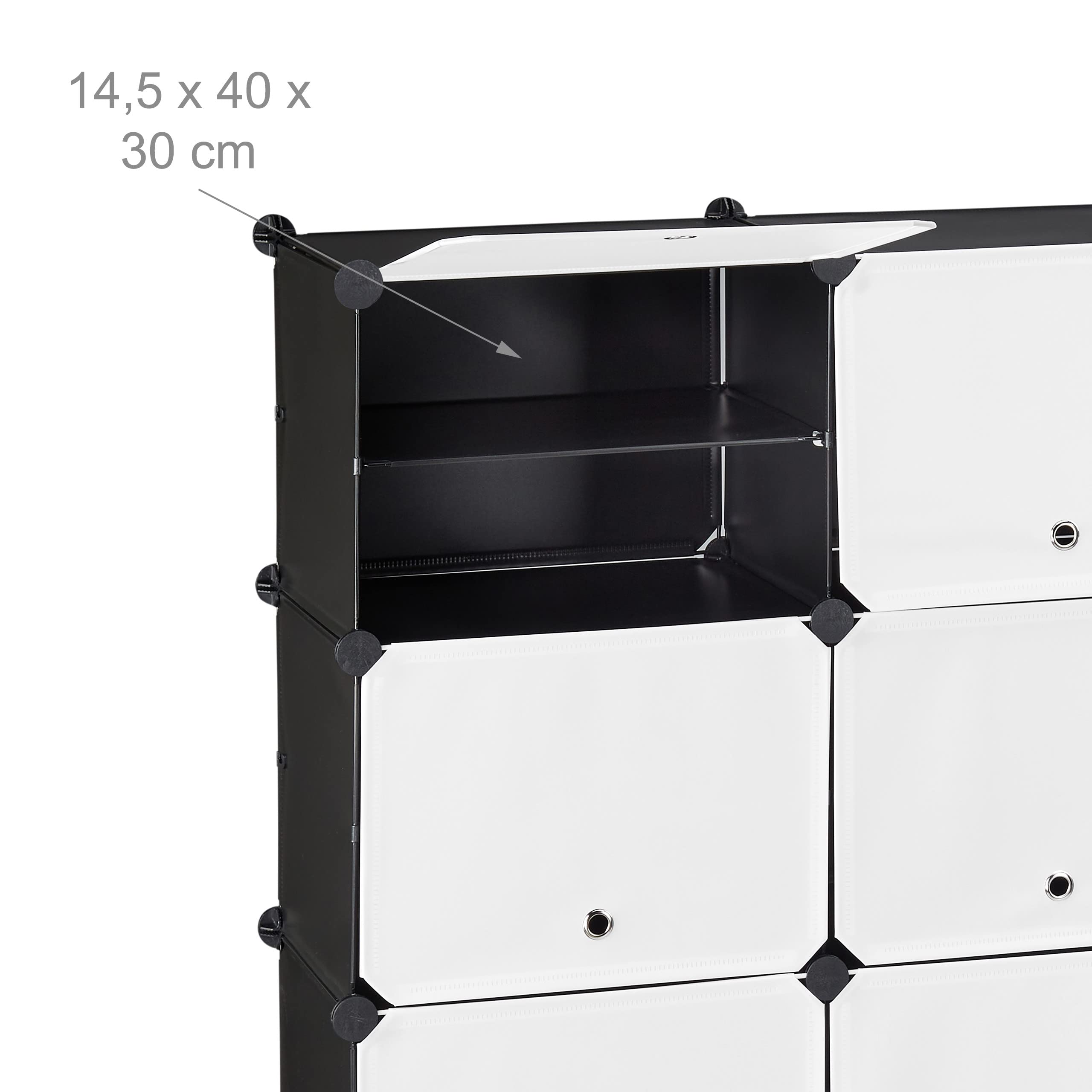 Relaxdays Scarpiera in Plastica, 24 Scomparti Chiusi con Ante, Scaffale Porta Scarpe, HxLxP: 125x125x32 cm, Bianco/Nero