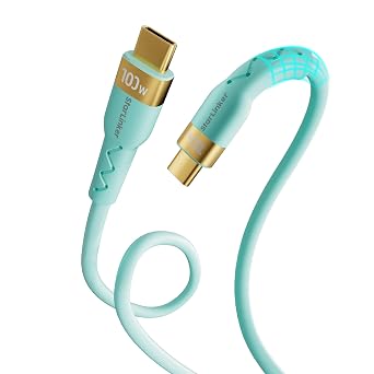 USB C Charger Cable 100W 6.6ft2m, Ultra Soft USB Type C to USB-C 2.0 Fast Charging Data Transfer for Smartphone, Laptop, iPhone 15 MacBook iPad Pro, Samsung 21/22/23+ Turquoise