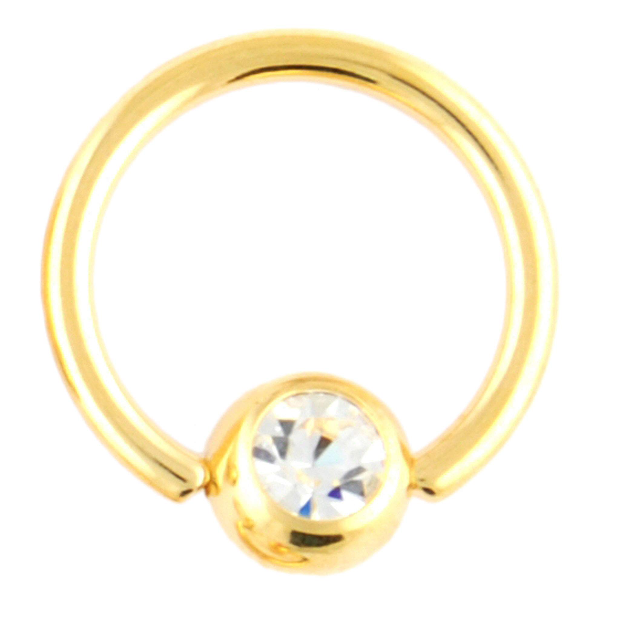 One PVD Stainless Steel Captive Bead Ring: 14g 5/16" Gold, Gem Bead: 4mm, Clear Gem (SOLD INDIVIDUALLY. ORDER TWO FOR A PAIR.)