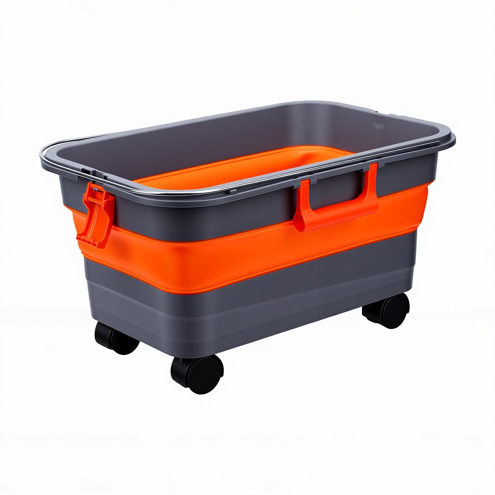Jelquix Foldable Wash Bucket, 5.8 Gallon 22L Collapsible Water Bucket with Wheels, Drain Plug, Filter, Lid & Handle, for Car Washing, Camping, Pet Bathing, Mop Cleaning