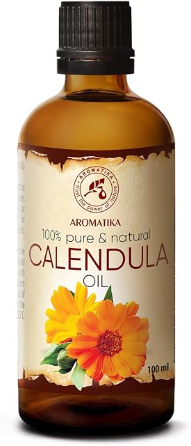 Calendula Oil 100ml - 100% Pure & Natural Calendula Oils - Marigold Oil - Benefits for Skin - Hair - Face - Body - Great for Massage - Glass Bottle