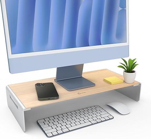 j5create Soporte de monitor de alta calidad, fabricado con madera elegante y material de aluminio elegante, pantallaTVpantallaimpresoraelevador