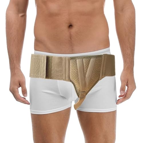 Miniatura 6 de Cinturón de ingle para hernia inguinal del lado izquierdo con almohadilla de compresión Beige (XL 44-48)