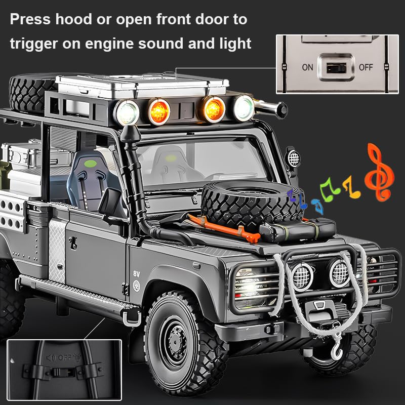 Modelo a escala 1:24 de camión Defender 110 con luces y sonido miniatura 4