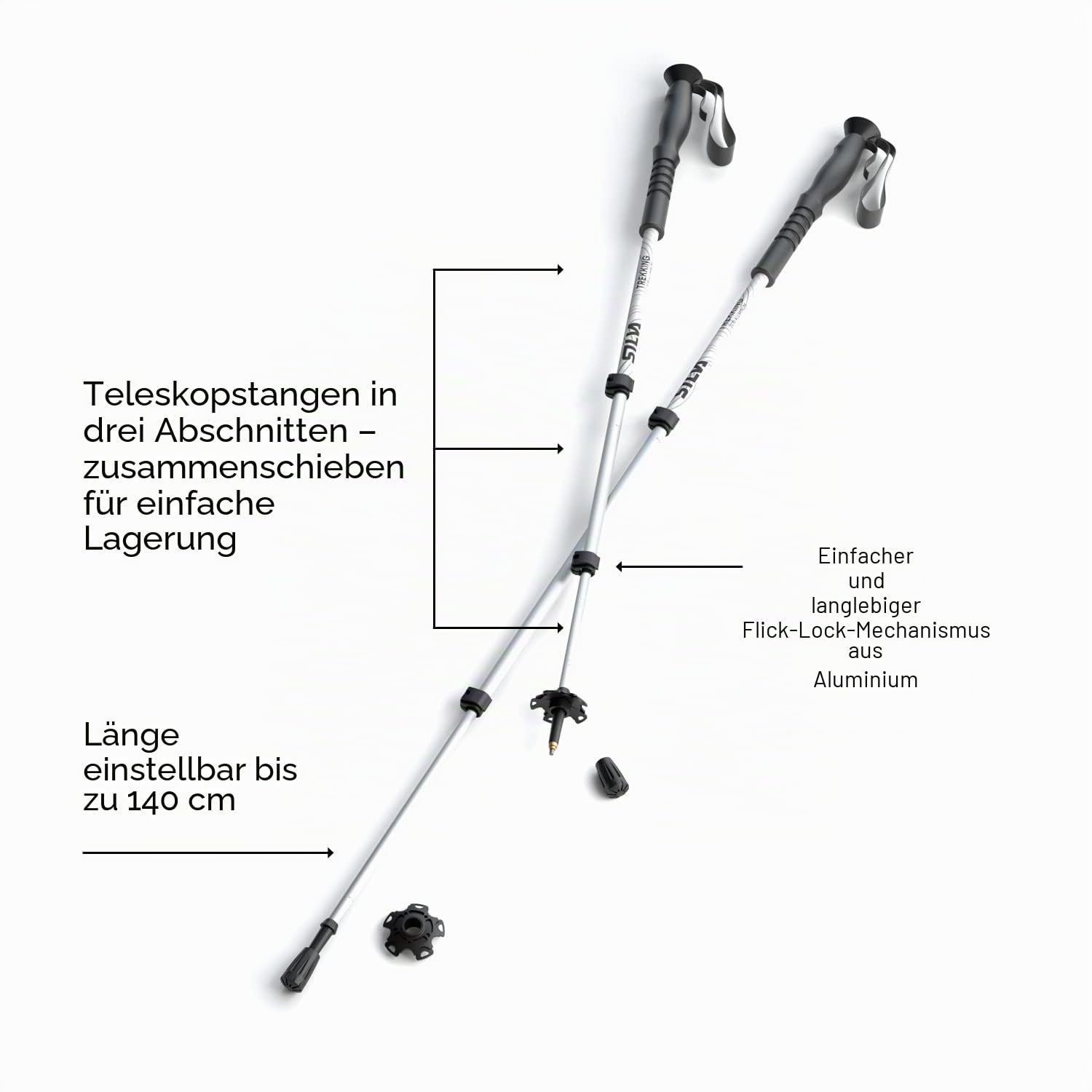 Silva Wanderstöcke Teleskop - Trekking Poles Aluminium - Faltbare Trekkingstöcke bis zu 140 cm - Schaumstoffgriffen & Handgelenkschlaufen - Walking Stöcke - Wanderstöcke Faltbar - Hiking Poles