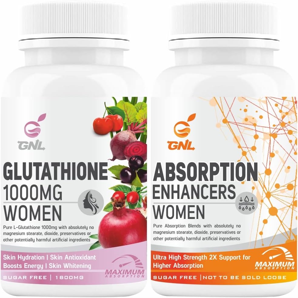GNL Glutathione Tablets For Skin Whitening, L-Glutathione 1000mg Reduced, Vitamin E, Vit C, Biotin, Hyaluronic Acid & ALA, Collagen Supplements For Women-60 Glow Tablet (No Capsule Pack 1)
