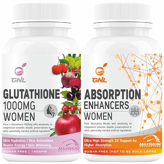 GNL Glutathione Tablets For Skin Whitening, L-Glutathione 1000mg With Vitamin E, and C, Collagen Supplements, Hyaluronic Acid, ALA, Help Supporting Face Detox, And Hydration For Women-60