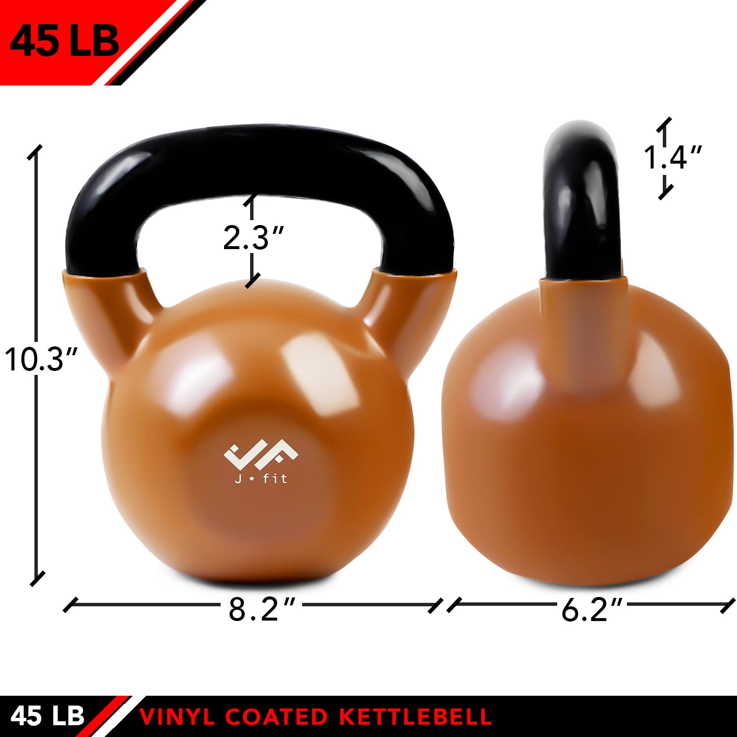 J-Fit JFIT Kettlebell Pesas de vinilo recubierto de hierro – 45 libras – recubierto para protección de pisos y equipos, reducción de ruido, peso libre para balístico, núcleo, entrenamiento con pesas