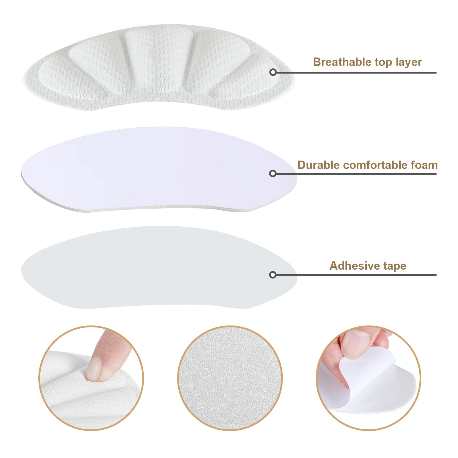 3 Pares de Almohadillas para Talones, Taloneras Premium para Zapatos, Protector de Talon, Plantillas Antideslizantes Autoadhesivas para un Confort Óptimo (Blanco)