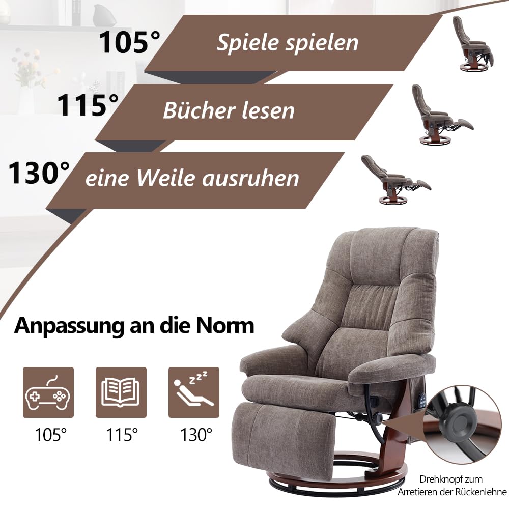 Mingone Fernsehsessel Massagesessel mit Wärmefunktion braun