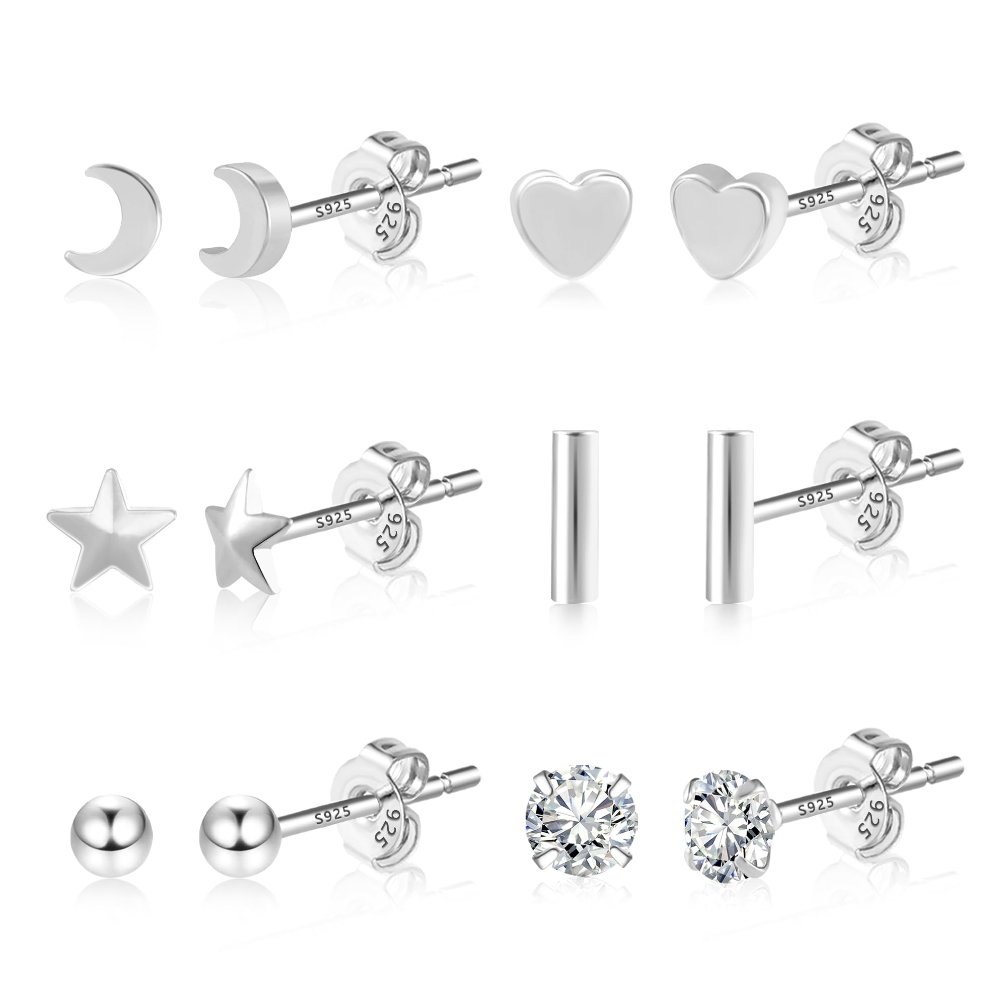 ASH'S CHOICE Pendientes Para Mujer 6 Pares De Pendientes Pequeños Para Cartílago Oreja Clavos Chapados En Plata S925/Oro De 14 Quilates Hipoalergénicos, Adecuados Para Mujeres, Niñas y Hombres