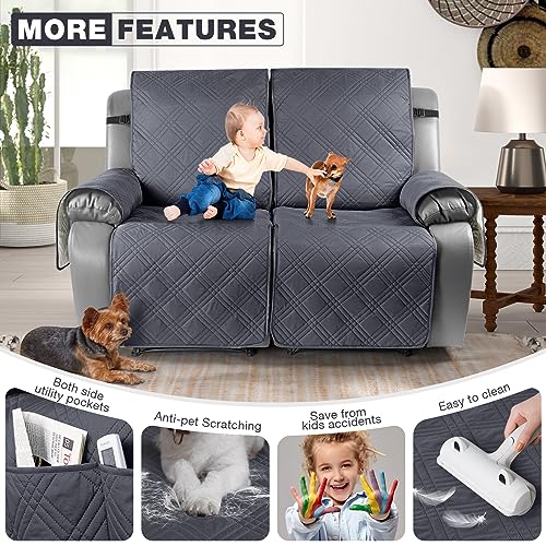 Image of TAOCOCO 100% Waterproof Oversized Loveseat Recliner Cover, Non Slip Split Recliner Couch Covers for 2 Cushion Couch with Elastic Straps for Pets Kids(Oversized 2 Seater, Dark Grey)