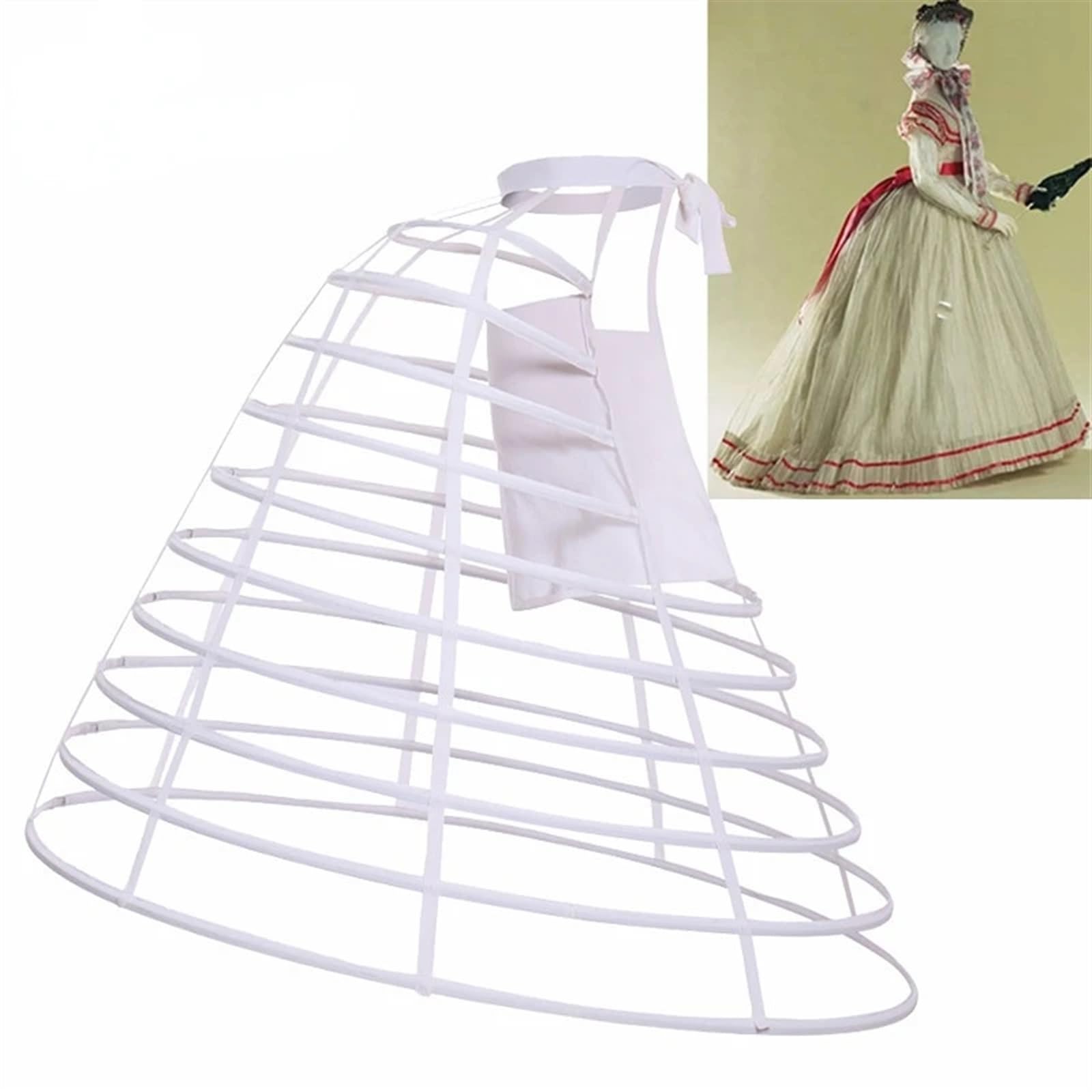 Sottogonna Vittoriana A 2 Cerchi Con Crinolina A Gabbia Per Uccelli – Sottoveste In Poliestere Con Ricamo Floreale In Pizzo, Vita 60-90 Cm