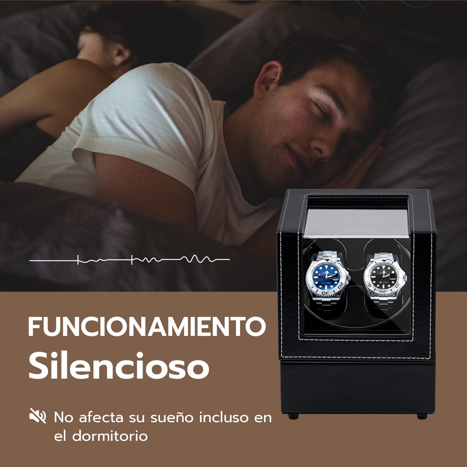 Cajas enrolladoras para Relojes para 2 Relojes automáticos, Caja enrolladora automática para Relojes, Vitrina acrílica de Cuero, rotación silenciosa