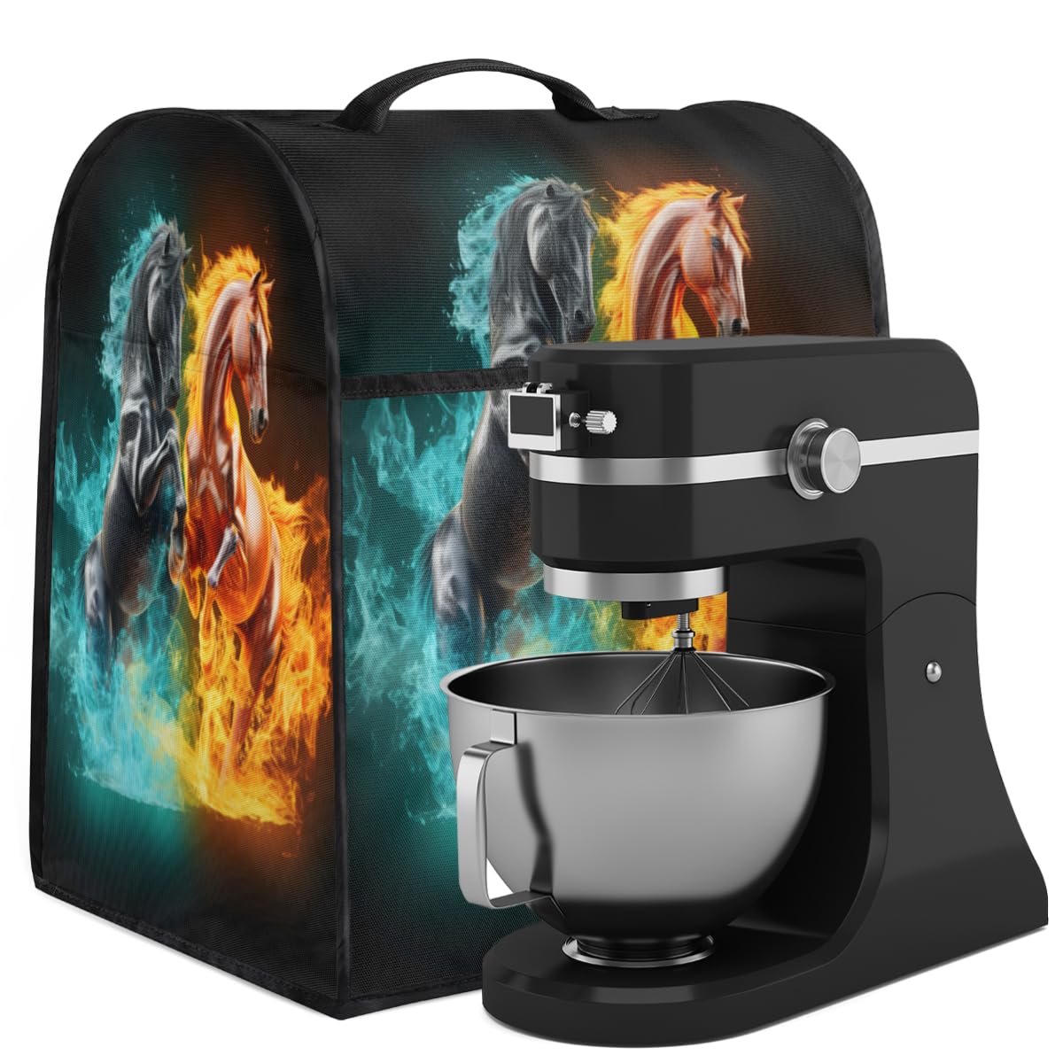 Coffee Maker Cover Flame Horse Animal Kitchen Appliance Covers Small Appliance Covers Blender Cover Juicer Cover Dust Covers for Kitchen Appliances with Top Handle and Pockets,Washable,B222