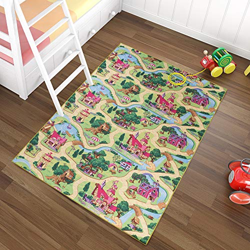 TAPISO Nino Teppich Kurzflor Kinderteppich Kinderzimmer Grün Gelb Bunt Mehrfarbig Modern Stadt...