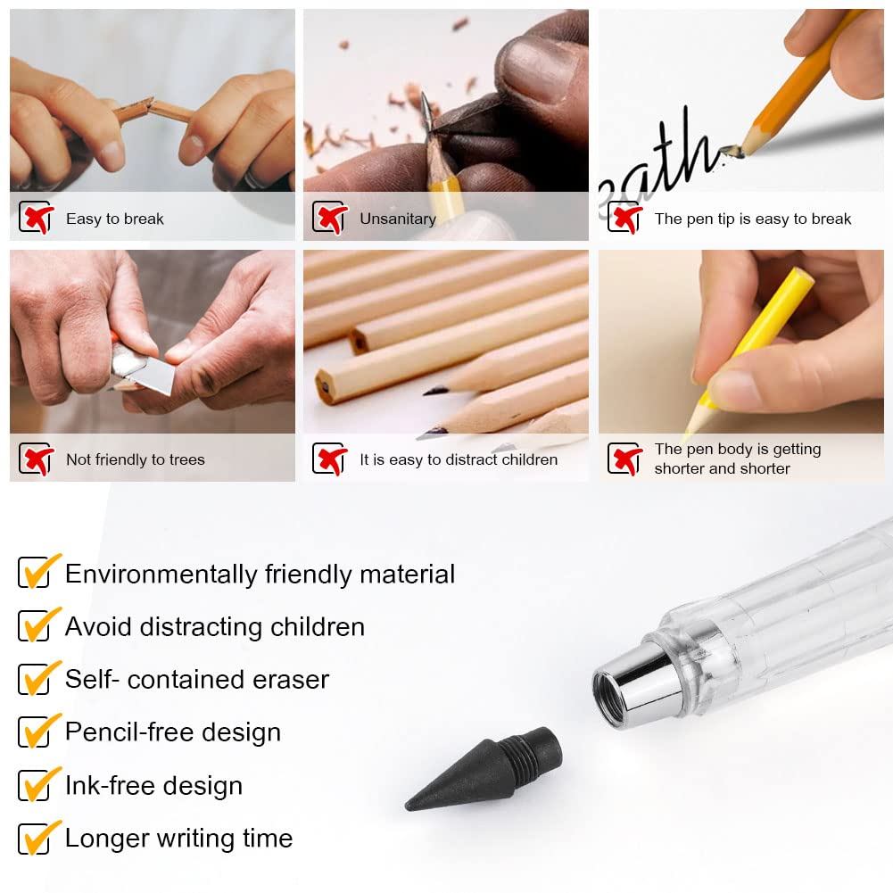 Crayon Sans Encre Réutilisable - Stylo Infini Éternel - 5 Pack Avec Gommes - Écologie