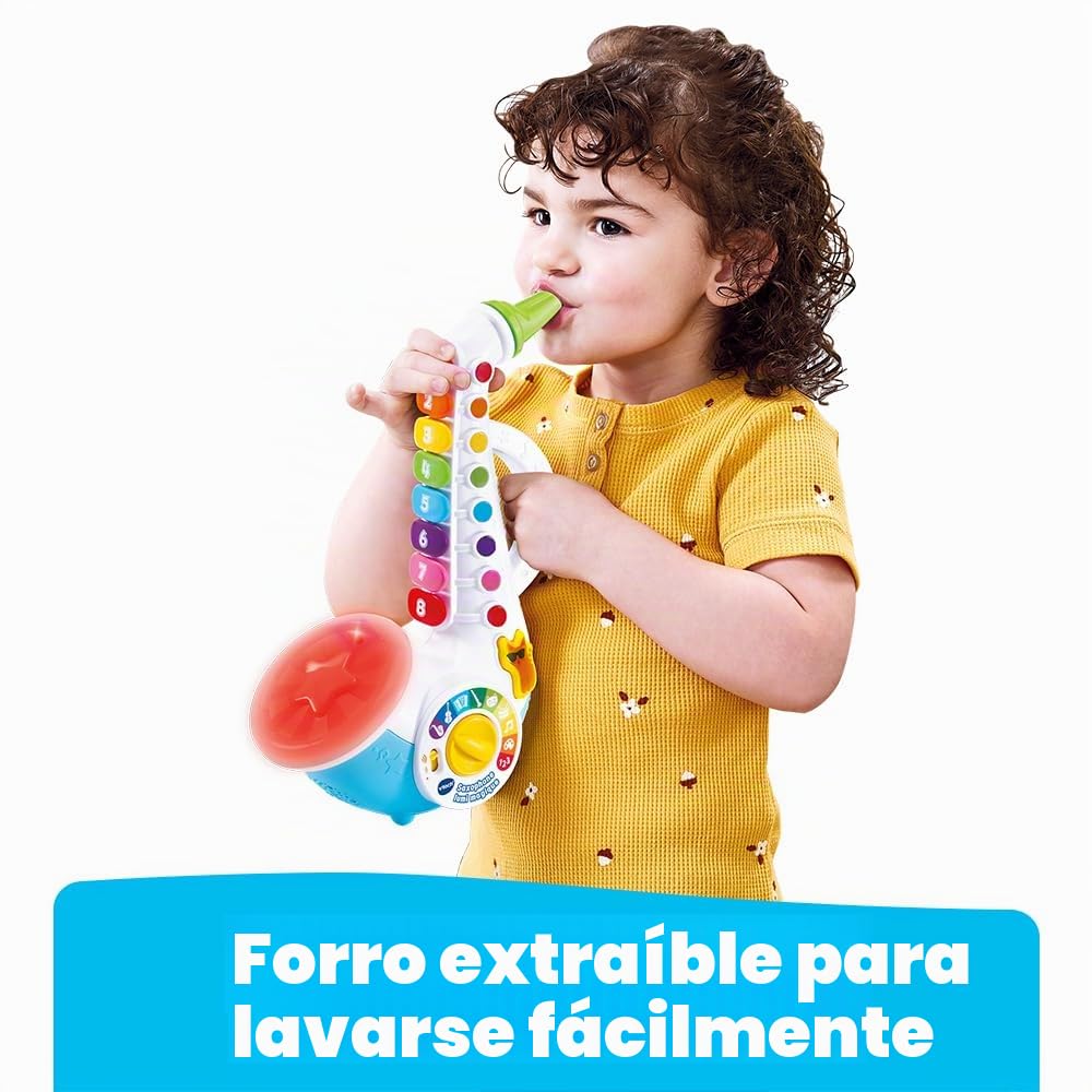VTech Lumi - Saxofón mágico, Instrumento Musical de Jazz para niños, saxofón Interactivo con 8 Teclas Coloridas, 4 Canciones Infantiles, a Partir de 2 años