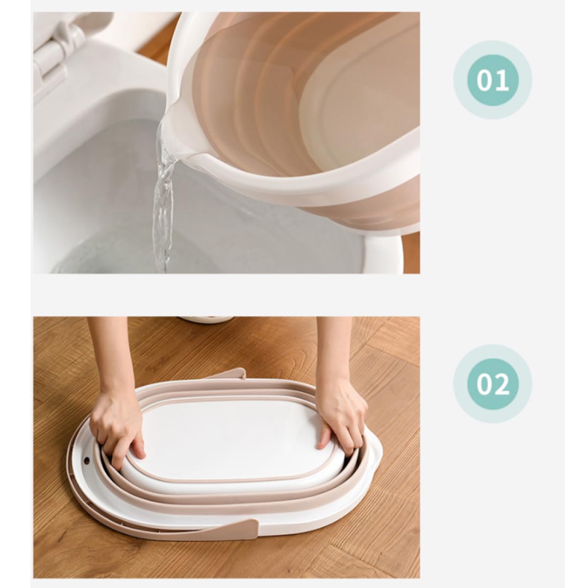 Cubo de Fregona Plegable Portátil PP Beige para Limpieza
