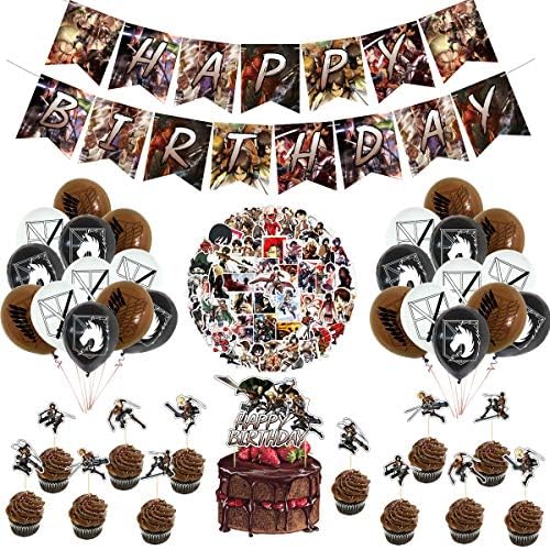 Amazon Co Jp 進撃の巨人誕生日装飾セット Happy Birthday の誕生日ガーランド 風船 ケーキ 小 トッパー ケーキ 大 トッパー 子供の誕生日パーティー おもちゃ