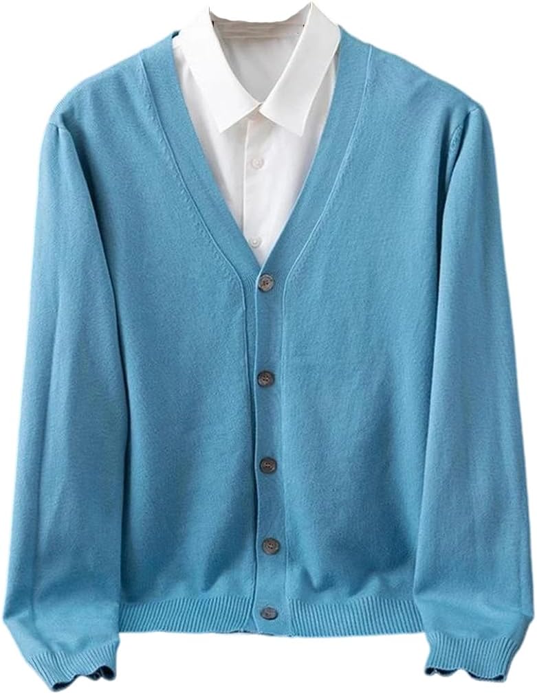 Men V-Neck Business Cardigan Sweater Casual Solid Color Cardigan Sweater Korean Clothes