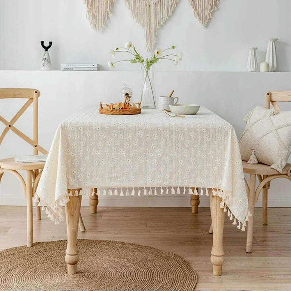 1 Pieza Mantel Floral Coreano Moderno, Tela de algodón con Estampado de Margaritas pequeñas para Sala de Estar, Comedor, Mesa de Cocina y decoración Informal para Mesa de té.