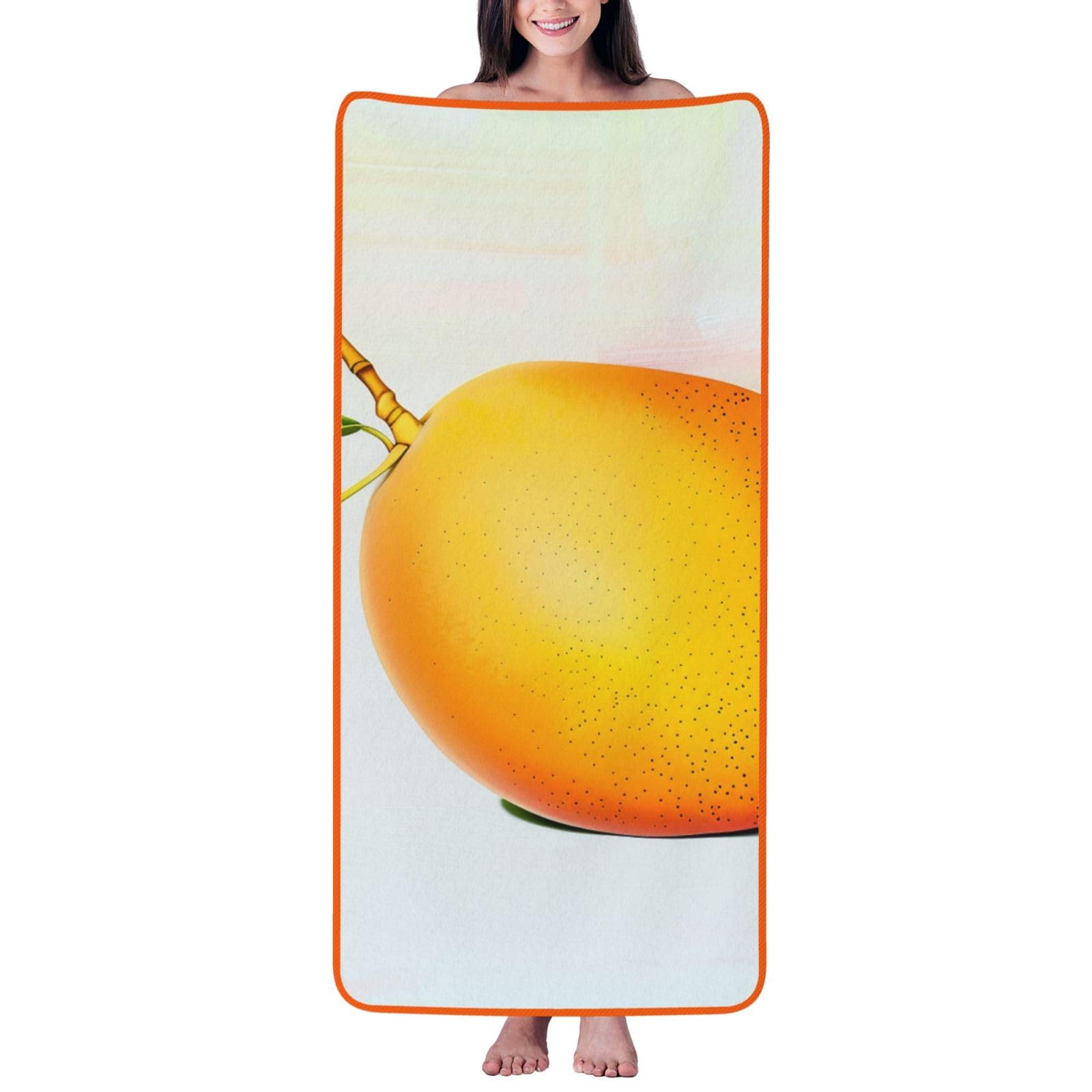 WPKJU Mango Printed Bath Towel with Orange Edging - 27x55 in Soft Extra Absorbent Coral Velvet Shower Towels for Bathroom