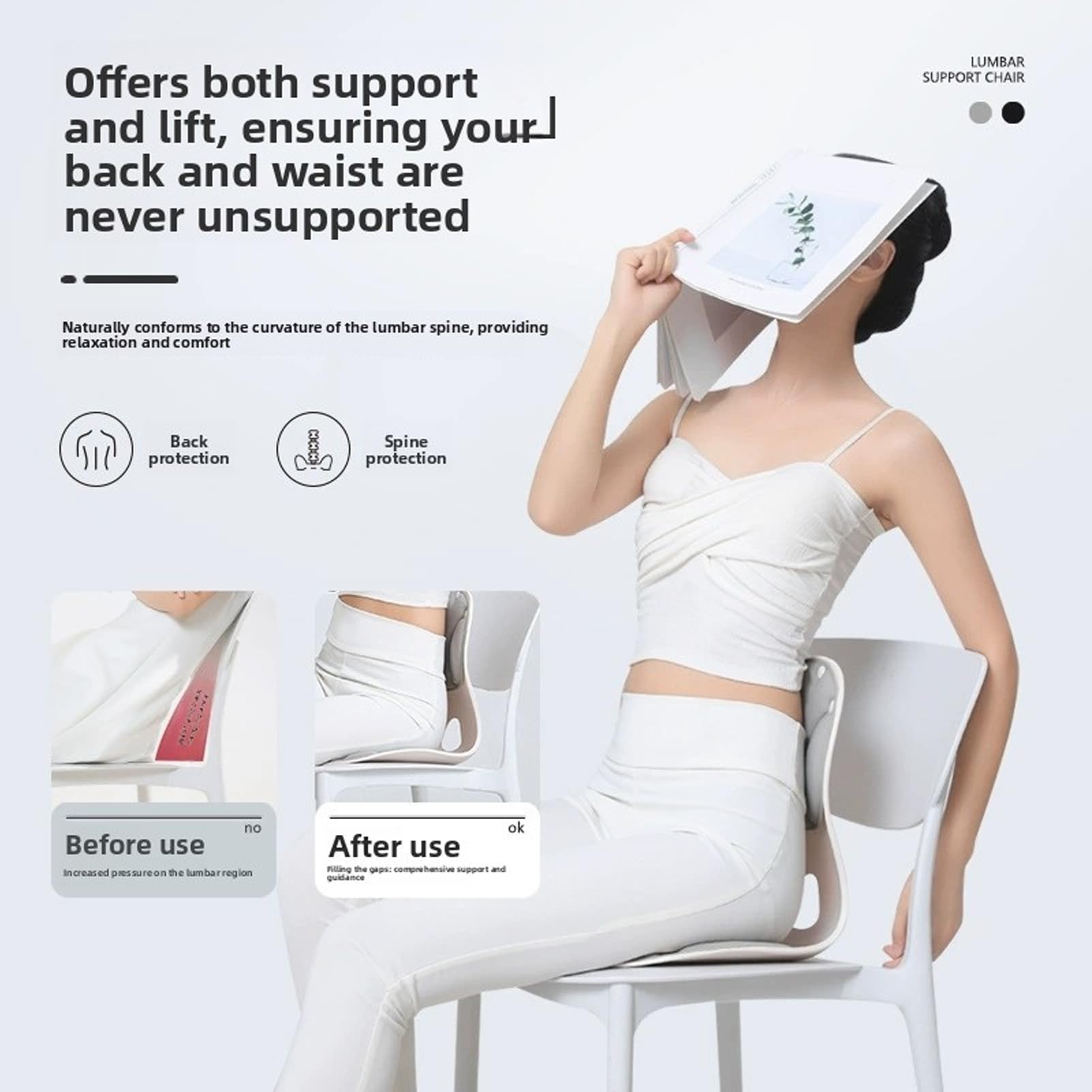 Asixxsix Cojín de Soporte Lumbar, Antideslizante, Ergonómico, para la Espalda y la Zona Lumbar, Extraíble y Lavable, para una Buena Corrección Postural Alivio del Dolor de Espalda