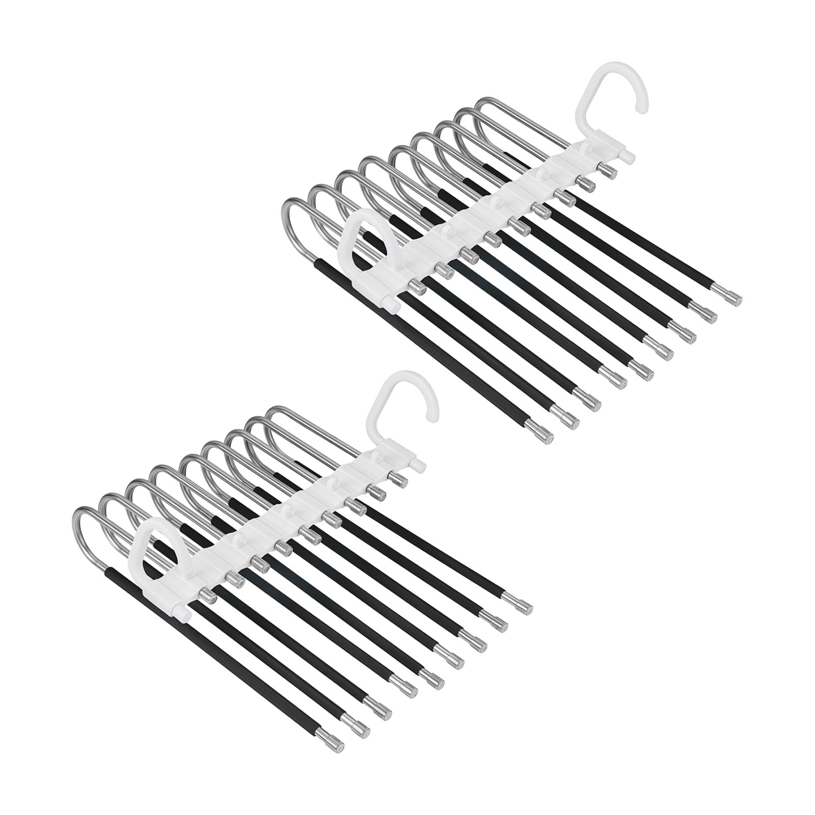 Tfaoys Black Storage Pants Hangers, 2 Pack 9 Rod Folding Multi Layer Organizers For Trousers, Skirts And Closet Order Closet Organizer Space Saving Wardrobe Storage Layered