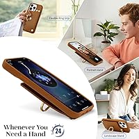 Vista 2 de LAMEEKU Funda tipo cartera para iPhone 15 Pro con soporte para tarjetas, funda de piel sintética con ranuras para tarjetas, soporte de anillo