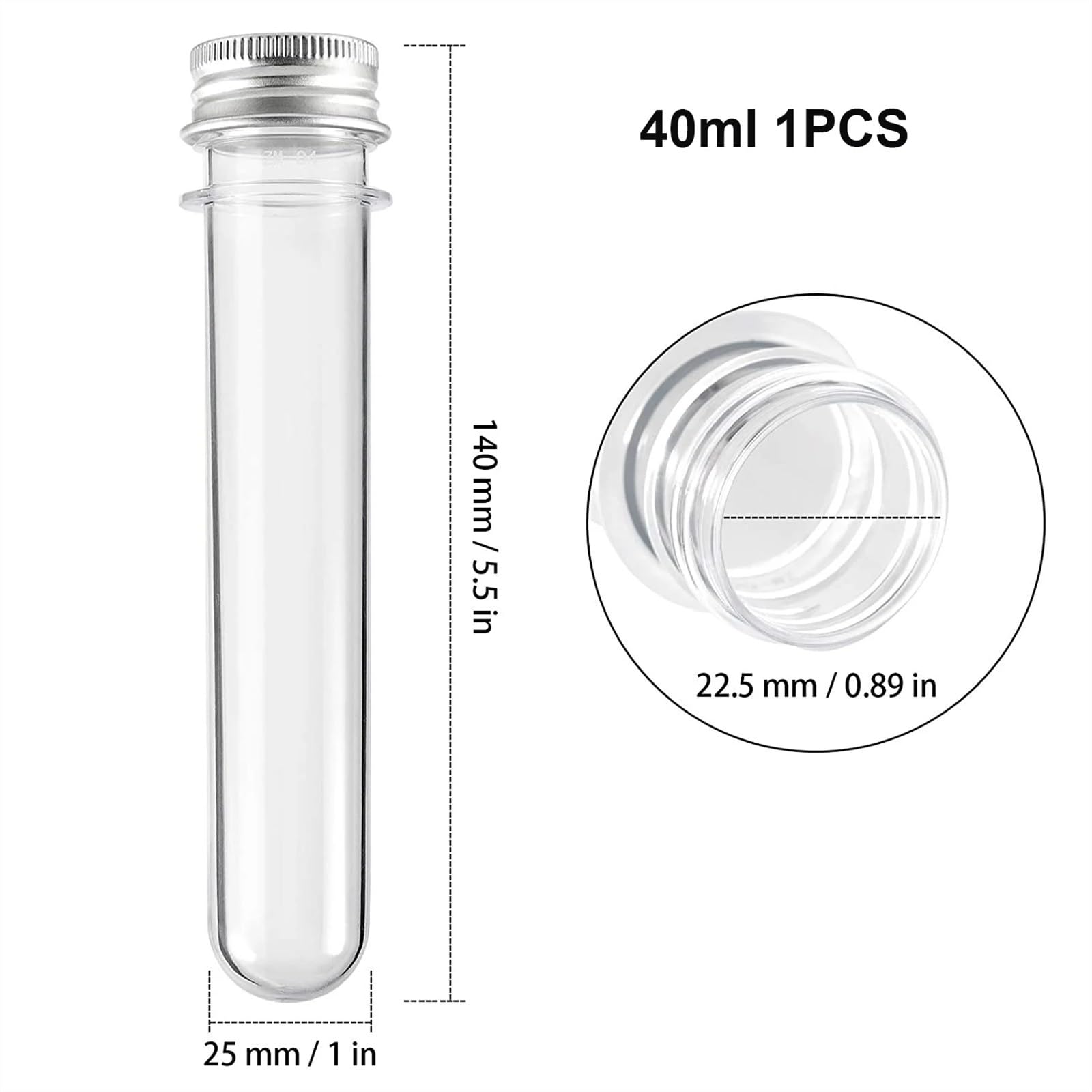 sprzęt laboratoryjny 5 sztuk PET 40ml przezroczyste plastikowe probówki butelka cukierki Testontainer sól do kąpieli tubka z aluminiowymi zakrętkami