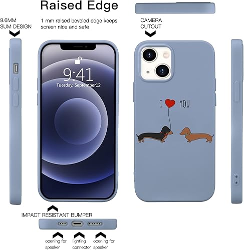 Miniatura 5 de Idocolors Funda de teléfono para iPhone 14, diseño de perro salchicha de silicona líquida de animales azules, de goma de gel suave de dibujos