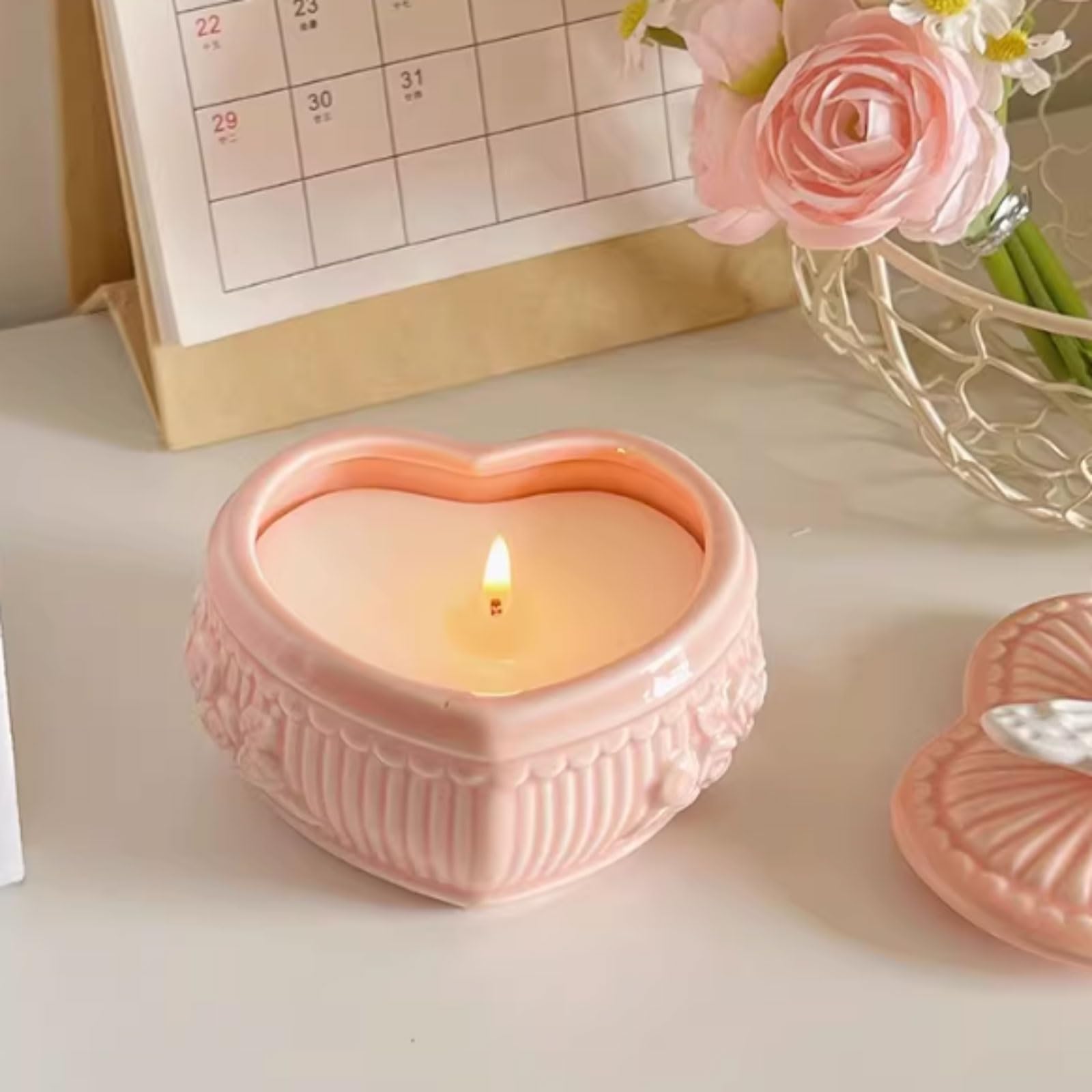 Compacto Velas de cerámica, velas perfumadas for mujer, de larga duración, hechas con cera de soja y aceites esenciales, decoración elegante for el hogar no es picante(Gardenia)