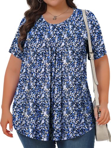Image of Tencede Womens Plus Size Tops Tunic Short Sleeve Crew Neck Shirts Casual Soft Blouse 1X-5X